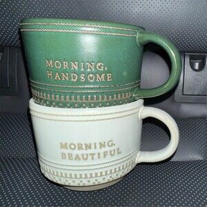 Hearth & Hand Coffee Mugs Set 14 oz “Morning, Handsome” “Morning, Beautiful”